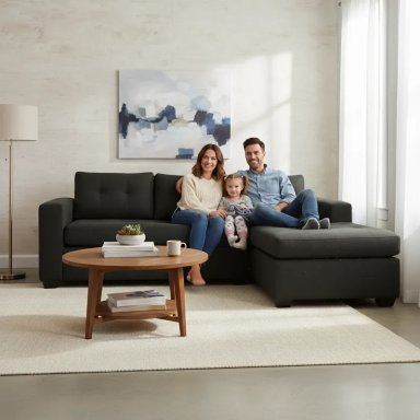 Sofá Seccional 4 Cuerpos Derecho - Negro Repelente a Líquidos 220x170 - 5