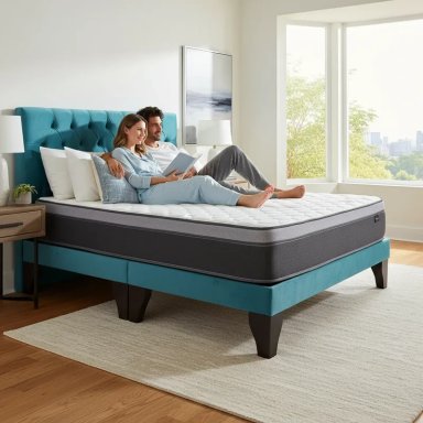 CAMA EUROPEA 2 PLAZAS BASE DIVIDIDA + RESPALDO CAPITONES TURQUESA - 2