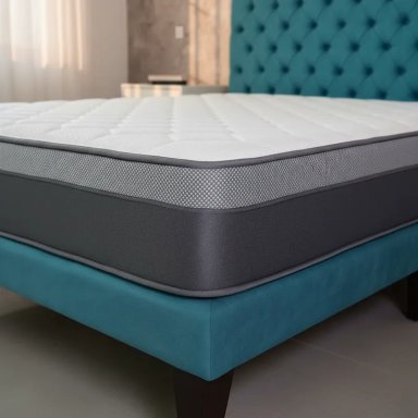 CAMA EUROPEA KING BASE DIVIDIDA + RESPALDO CAPITONES TURQUESA+COLCHON - 2