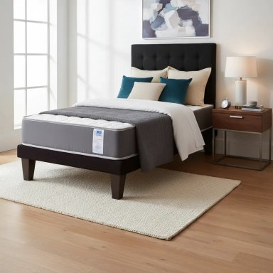 CAMA 1 PLAZA ABOTONADA 90X190 CM + RESPALDO NEGRO + COLCHON FLOBAL - 1