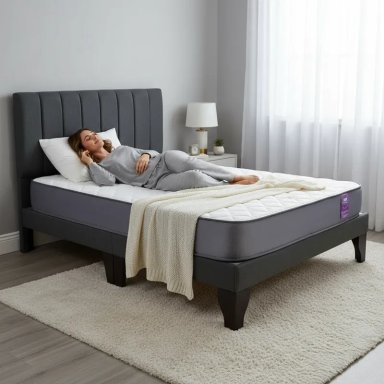 CAMA EUROPEA 2 PLAZAS BASE DIVIDIDA + RESPALDO FRANJAS NEGRO + COLCHON - 2