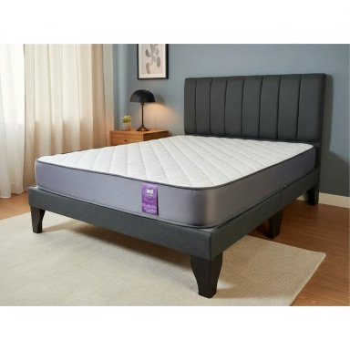 CAMA EUROPEA 2 PLAZAS BASE DIVIDIDA + RESPALDO FRANJAS NEGRO + COLCHON - 3