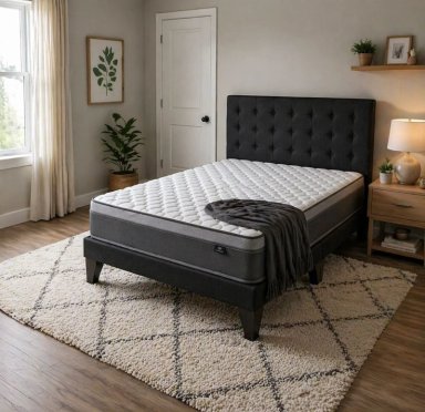 CAMA EUROPEA SUPER KING + RESPALDO ABOTONADO NEGRO 200X200 - 1