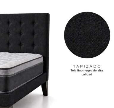 CAMA EUROPEA SUPER KING + RESPALDO ABOTONADO NEGRO 200X200 - 2