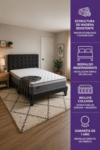 CAMA EUROPEA SUPER KING + RESPALDO ABOTONADO NEGRO 200X200 - 3