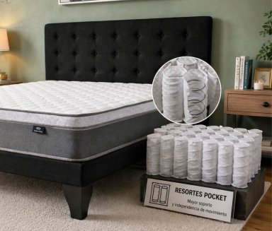CAMA EUROPEA SUPER KING + RESPALDO ABOTONADO NEGRO 200X200 - 5
