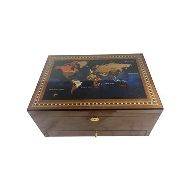 CAJA HUMIDOR DE PUROS CON MAPA DEL MUNDO Y CAJON - 1