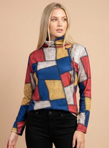 Polera de Invierno Patchwork Sudadera Polar Mujer | Cuello alto | COLOBO - 1