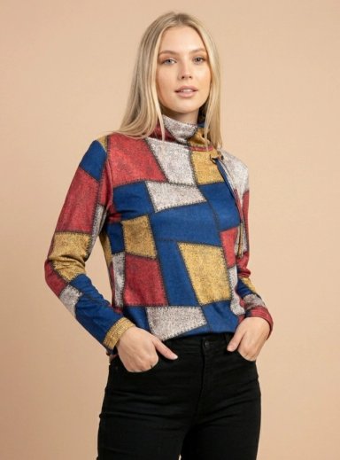 Polera de Invierno Patchwork Sudadera Polar Mujer | Cuello alto | COLOBO - 2