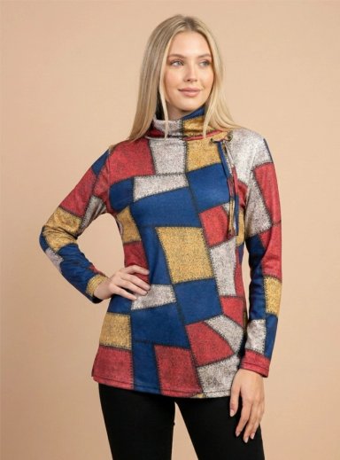Polera de Invierno Patchwork Sudadera Polar Mujer | Cuello alto | COLOBO - 3