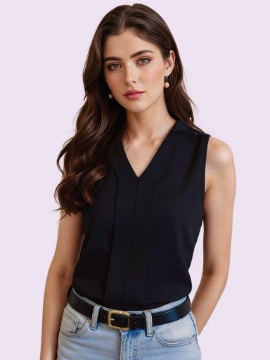 BLUSA DE MUJER OFICINA ELEGANTE SIN MANGAS EN COLOR NEGRO - 1