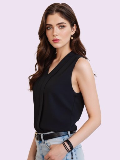 BLUSA DE MUJER OFICINA ELEGANTE SIN MANGAS EN COLOR NEGRO - 2