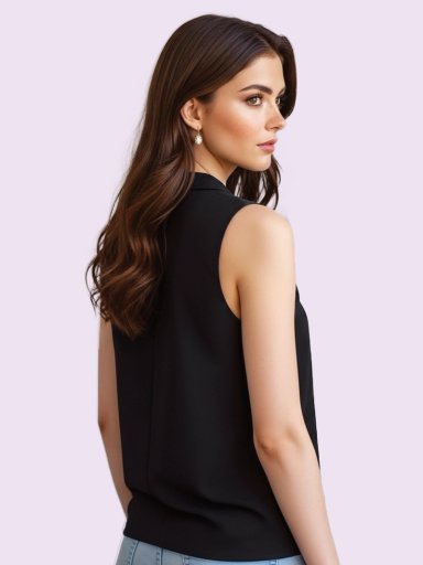 BLUSA DE MUJER OFICINA ELEGANTE SIN MANGAS EN COLOR NEGRO - 3
