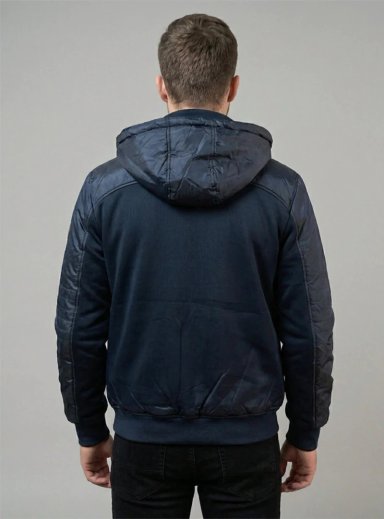 CHAQUETA BOMBER MINIMALISTA CON CAPUCHA - AZUL NAVY - 3