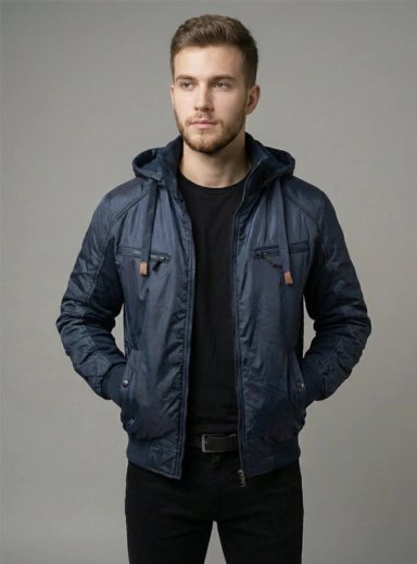 CHAQUETA BOMBER MINIMALISTA CON CAPUCHA - AZUL NAVY - 4