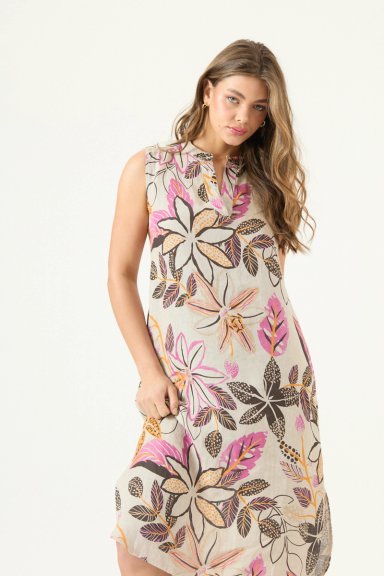 VESTIDO DE LINO ESTAMPADO FUCSIA COD 4005765 - 1
