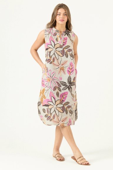 VESTIDO DE LINO ESTAMPADO FUCSIA COD 4005765 - 3
