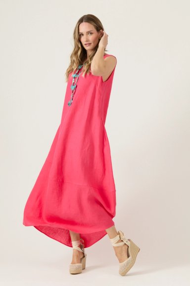 VESTIDO DE LINO FUCSIA COD 4005355 - 1