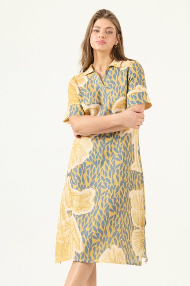 VESTIDO DE LINO ESTAMPADO MOSTAZA COD 4005495 - 2