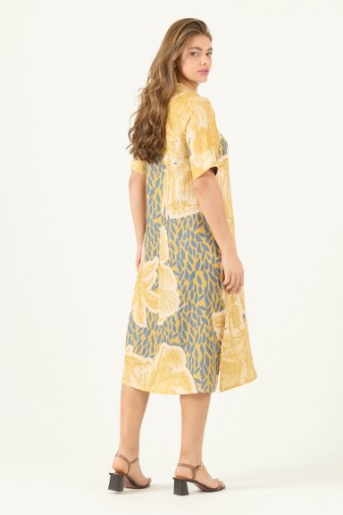 VESTIDO DE LINO ESTAMPADO MOSTAZA COD 4005495 - 3