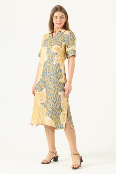 VESTIDO DE LINO ESTAMPADO MOSTAZA COD 4005495 - 5