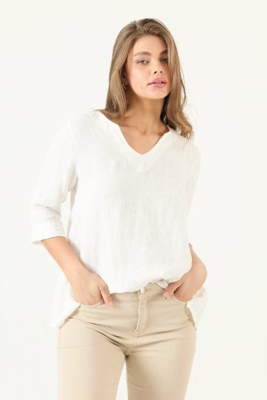 BLUSA DE LINO BLANCA COD 4517655 - 1