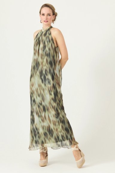 VESTIDO CON SEDA ESTAMPADO BEIGE COD 4005565 - 1