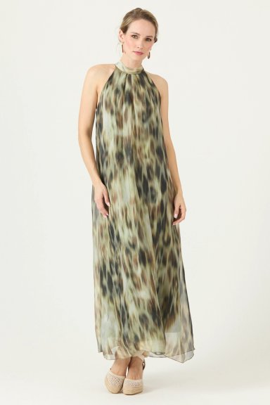 VESTIDO CON SEDA ESTAMPADO BEIGE COD 4005565 - 3
