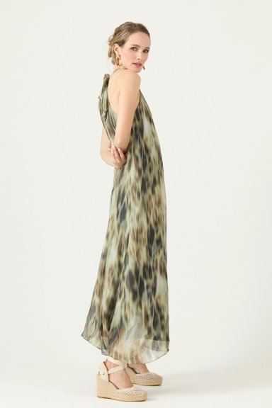VESTIDO CON SEDA ESTAMPADO BEIGE COD 4005565 - 4