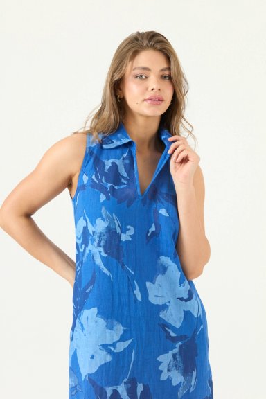 VESTIDO DE LINO ESTAMPADO AZULINO COD 4005815 - 2