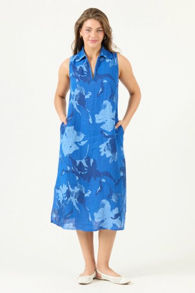 VESTIDO DE LINO ESTAMPADO AZULINO COD 4005815 - 3