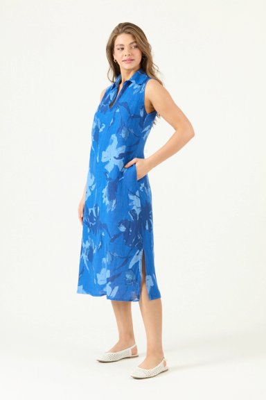 VESTIDO DE LINO ESTAMPADO AZULINO COD 4005815 - 4