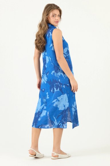 VESTIDO DE LINO ESTAMPADO AZULINO COD 4005815 - 5