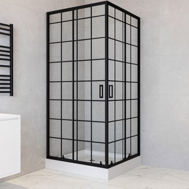 SHOWER DOOR JOYTEK RECTO CUADROS NEGROS 80X80X198CM CON RECEPTACULO - 1
