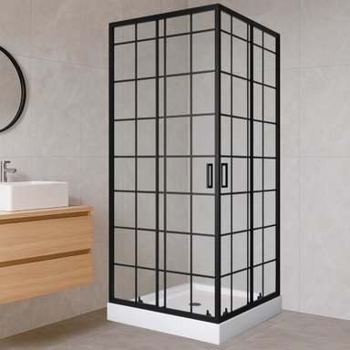 SHOWER DOOR JOYTEK RECTO CUADROS NEGROS 80X80X198CM CON RECEPTACULO - 2
