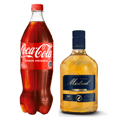 SET PISCO MISTRAL BOTELLA VIDRIO 1000 CC 35° + BEBIDA COCA COLA 1500 CC - 1