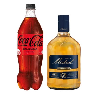SET PISCO MISTRAL BOTELLA VIDRIO 35° 1000 CC + BEBIDA COCA COLA ZERO 1500 CC - 1