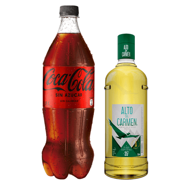 SET PISCO ALTO DEL CARMEN BOTELLA VIDRIO 1000 CC + BEBIDA COCA COLA S/A 1500 CC - 1