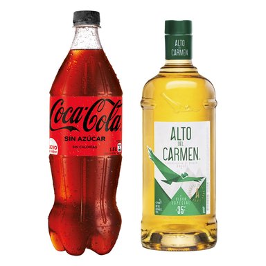 SET PISCO ALTO DEL CARMEN BOTELLA VIDRIO 1000 CC + BEBIDA COCA COLA S/A 1500 CC - 3