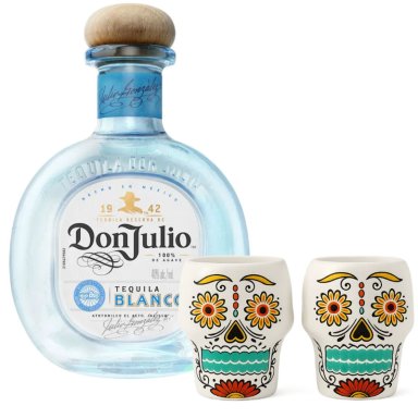 TEQUILA DON JULIO BLANCO 750CC + 2 VASOS SHOT CATRINA - 1