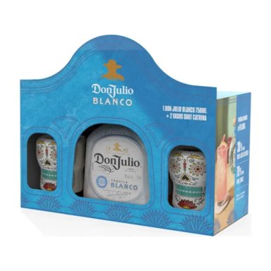 TEQUILA DON JULIO BLANCO 750CC + 2 VASOS SHOT CATRINA - 2