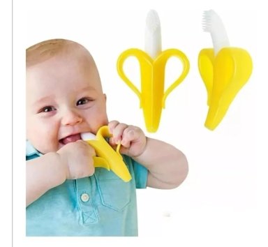 MORDEDOR CEPILLO SILICONA BEBÉ EN FORMA BANANA NEGRO - 1
