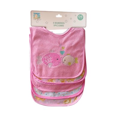 PACK 5 BABEROS PARA BEBÉS PEZ ROSADO - 1