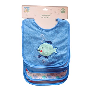 PACK X5 BABERO BEBE BEBÉS PEZ AZUL - 1