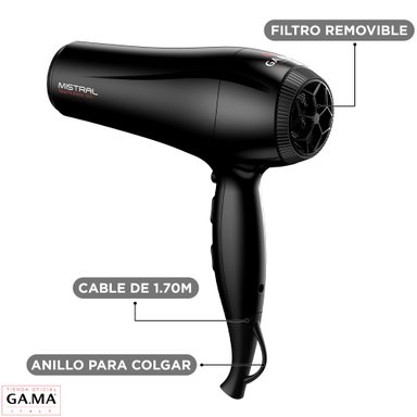 SECADOR DE PELO GAMA MISTRAL TOURMALINE ION 2200 WATTS - 5