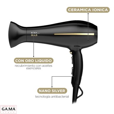 SECADOR DE PELO GAMA BORA ION GOLD CERAMIC ORO LIQUIDO - 3
