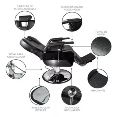 SILLA ACERO NEGRO BARBERIA PELUQUERIA PRO - 4