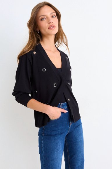 CARDIGAN CON APLICACIONES METALICAS NEGRO MUJER ASH - 2