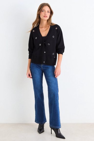 CARDIGAN CON APLICACIONES METALICAS NEGRO MUJER ASH - 5