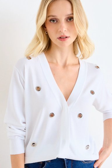 CARDIGAN CON APLICACIONES METALICAS CRUDO MUJER ASH - 2